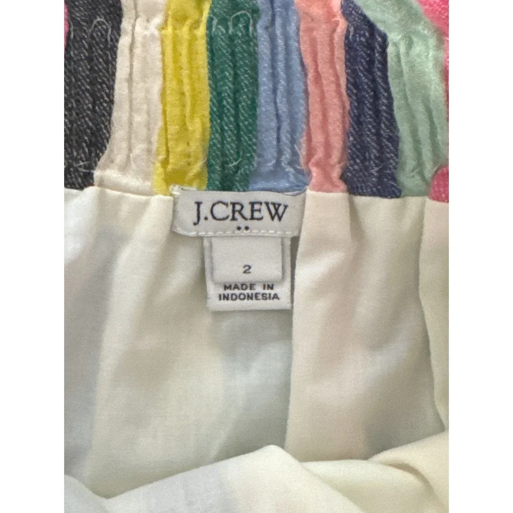 J.Crew Rainbow Striped Linen‎ Cotton Paper bag Mini Skirt Size 2 Retro Coastal